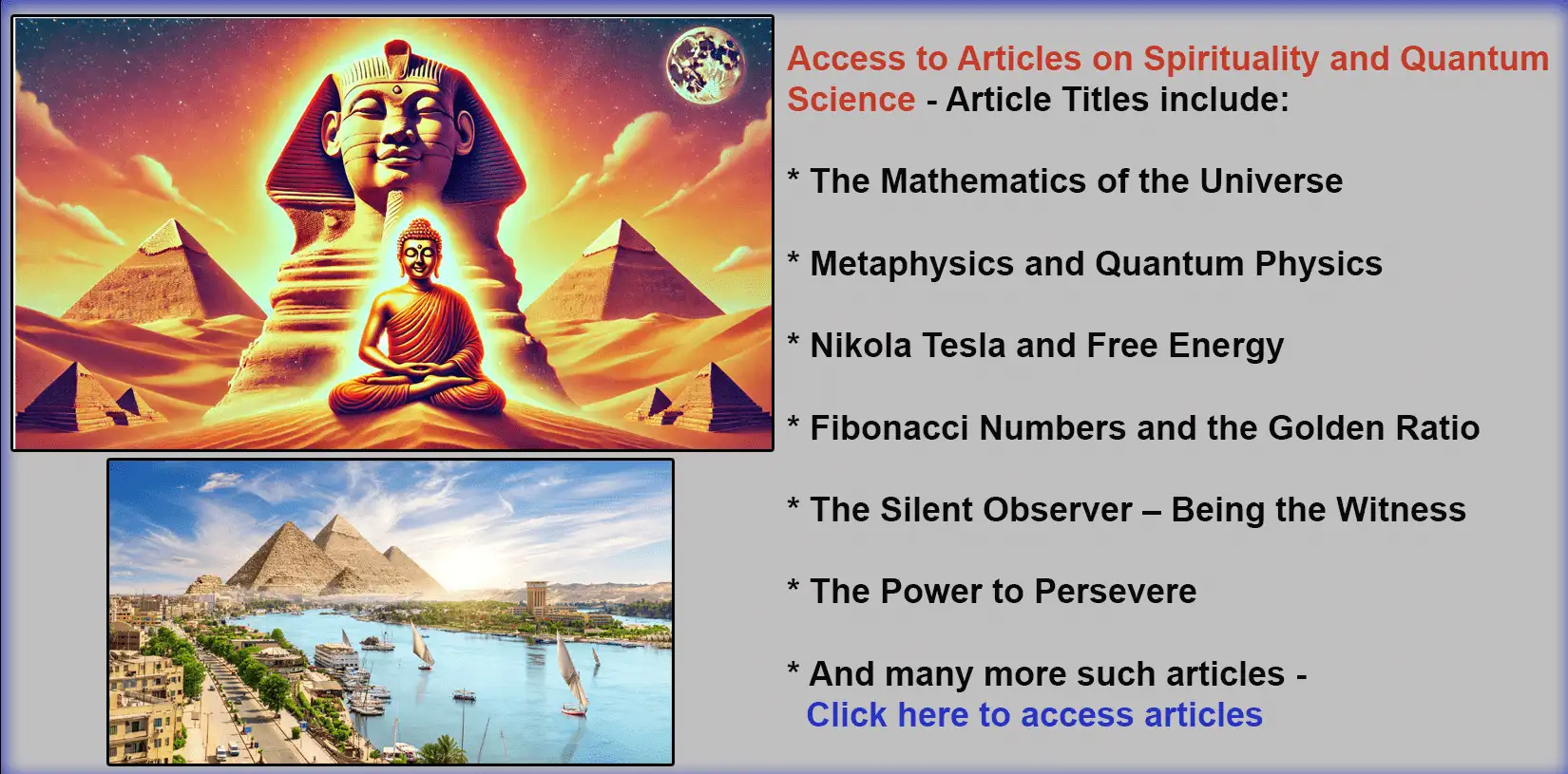 spiritual articles text description with image of Buddha and Egyptian Sphinx